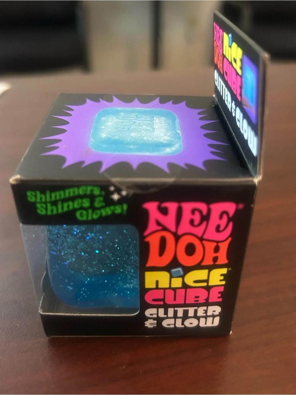 NeeDoh by Schylling - Blue Nice Cube Glitter & Glow Super Solid Squishy
